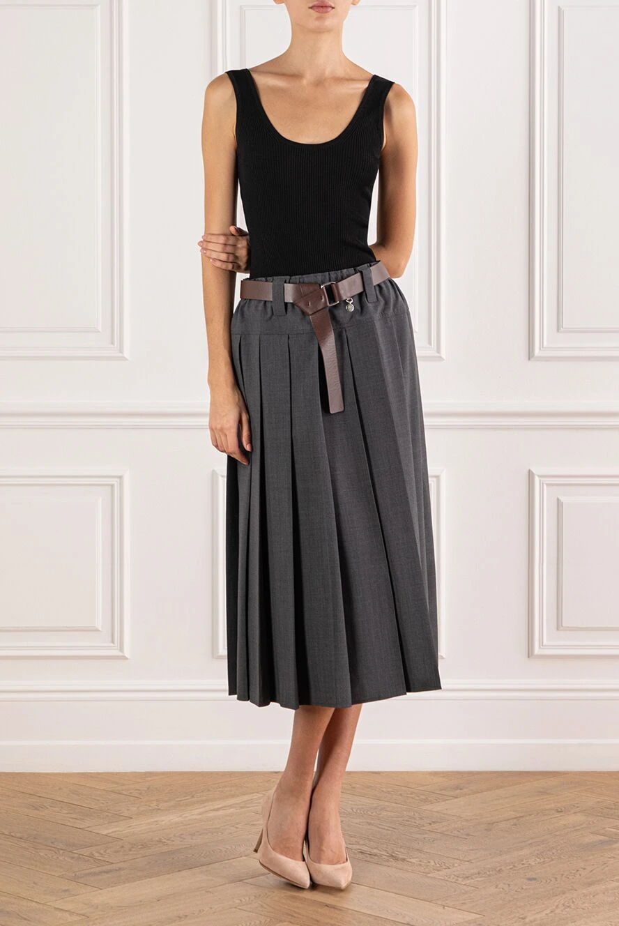Brunello Cucinelli плиссированная серая юбка из шерсти с высокой