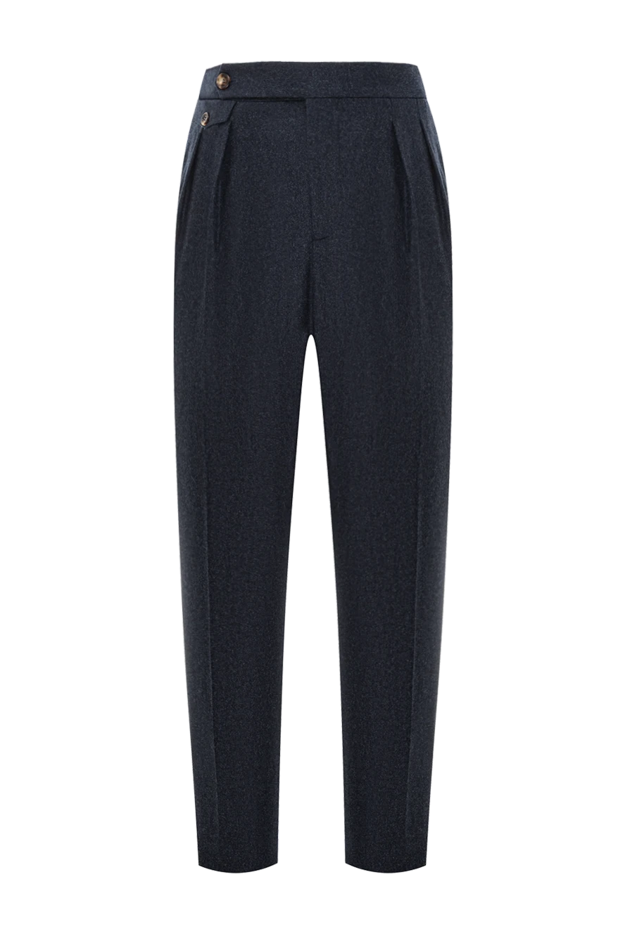 Brunello Cucinelli вовняні штани сині з виразною лінією талії - защипи. 100% вовна. гудзик, блискавка. дві бічні кишені, дві задні врізні, одна кишеня для дрібниці. Країна виробник: Італія. Догляд: спеціалізоване чищення - фото 1