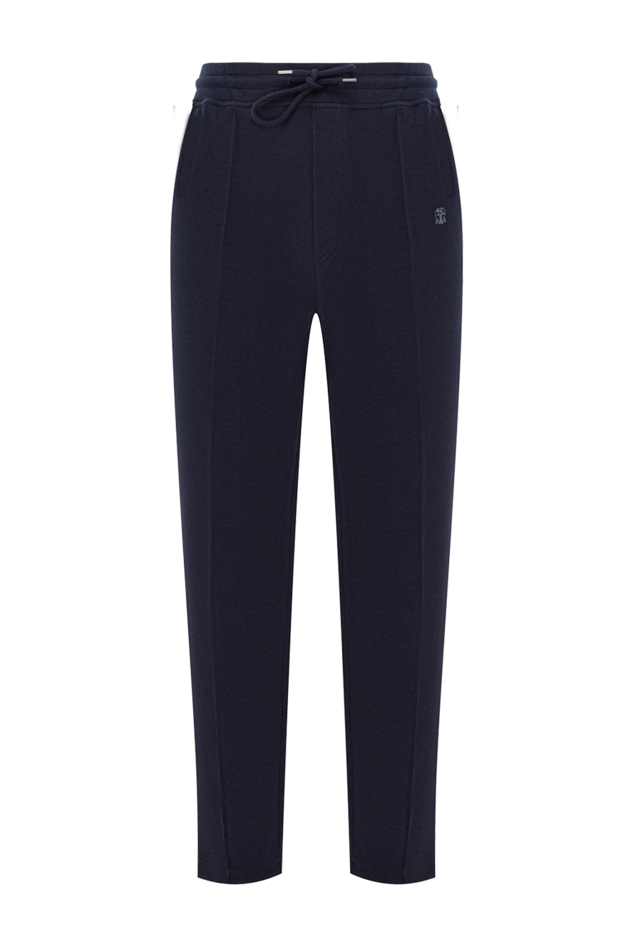 Brunello Cucinelli Трикотажні штани в синьому кольорі з м'якою фактурою та куліскою - 65% бавовна, 24% поліамід, 7% кашемір, 4% шовк. куліска. дві бічні, дві задні кишені. Країна виробник: Італія. Догляд: спеціалізоване чищення - фото 1