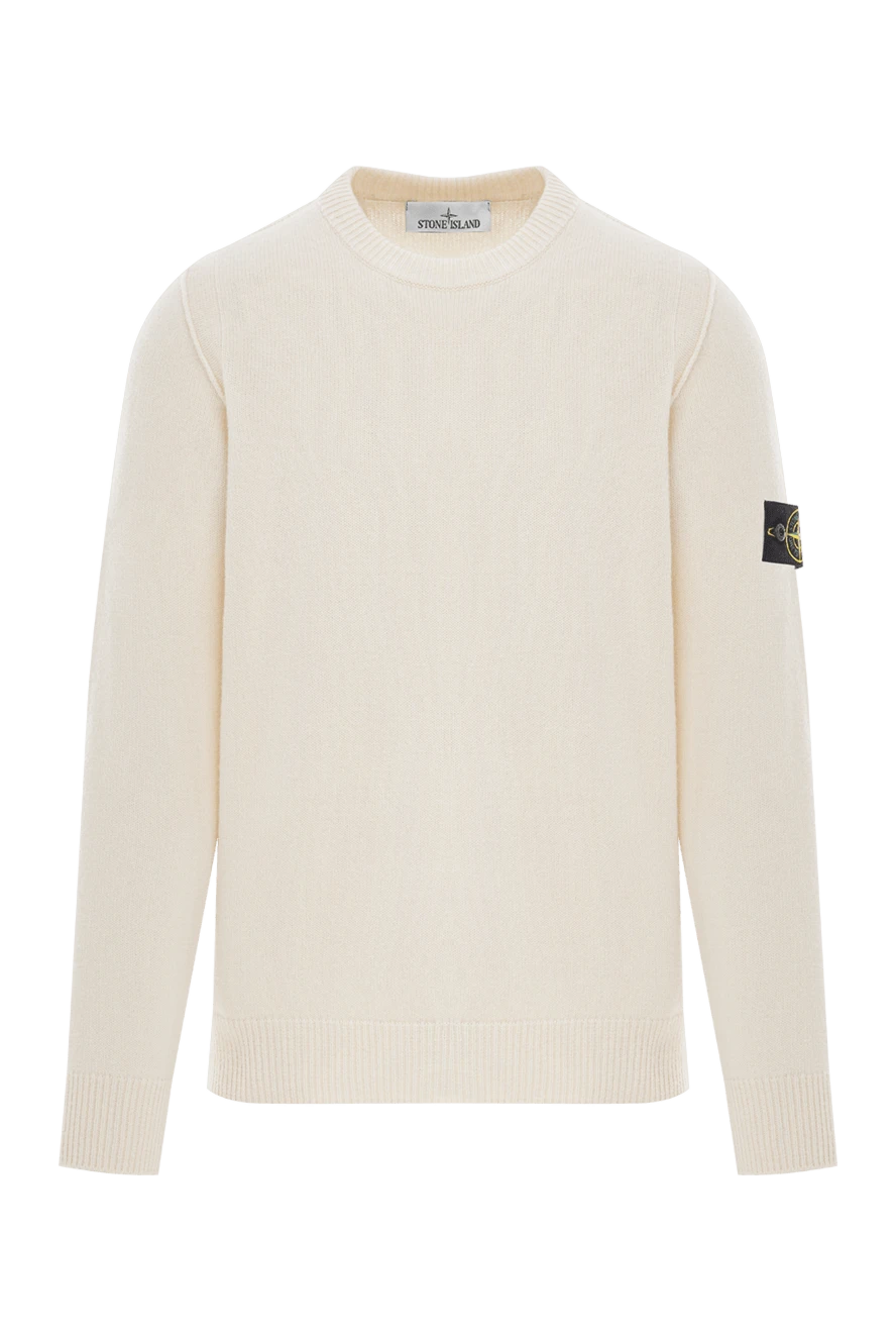 Stone Island Men's soft wool jumper in a milky shade - Decoration: patch with brand logo. 80% wool, 20% polyamide. Country of manufacture: Italy. Care: specialized cleaning - photo 1