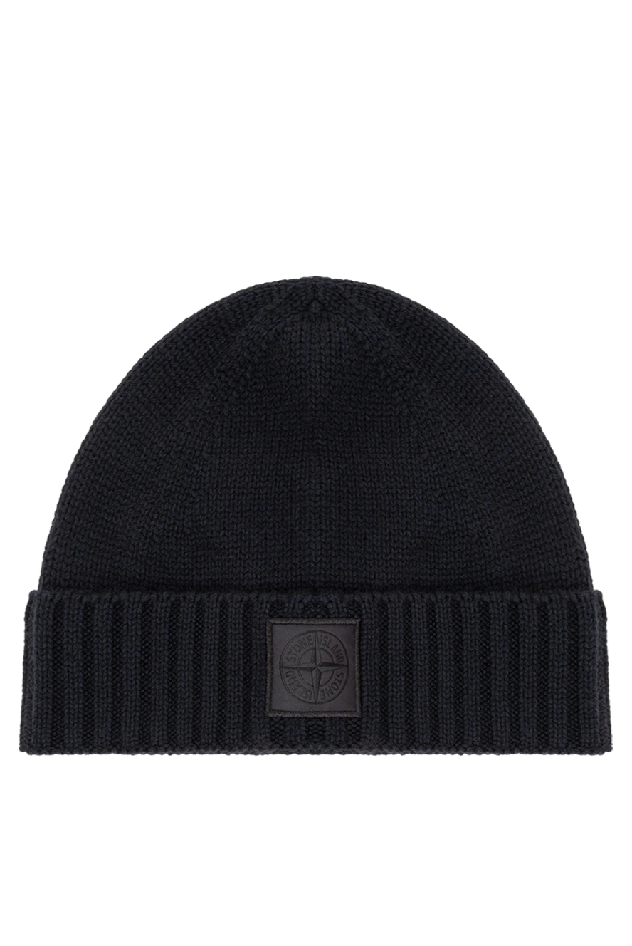 Stone Island Синя шапка з чистого кашеміру з ребристими манжетами та однокольоровою нашивкою - логотип бренду. 100% кашемір. Країна виробник: Італія. Догляд: спеціалізоване чищення - фото 1
