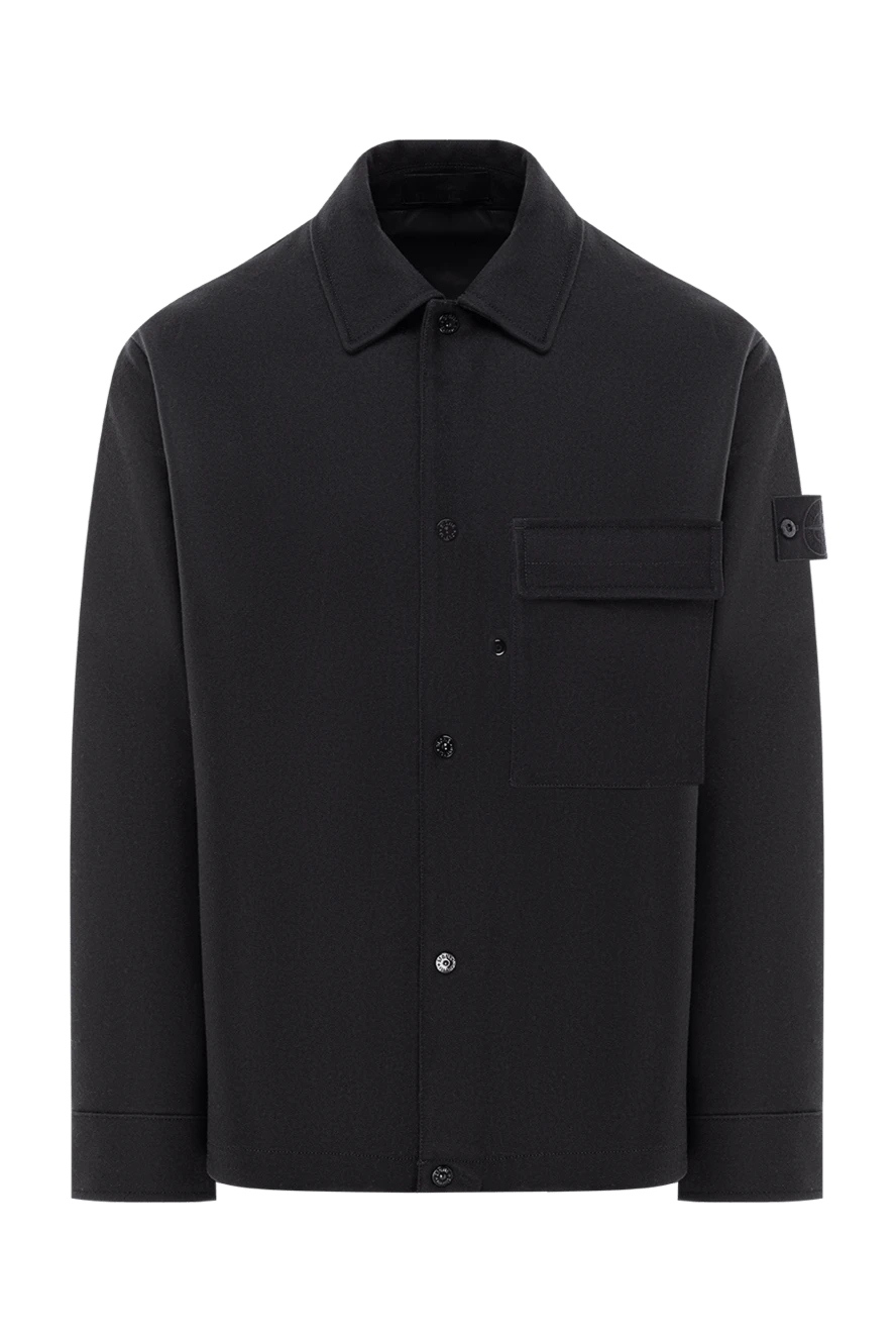Stone Island Темно-синя куртка-сорочка із щільної вовни з нагрудною кишенею - емблема бренду. 80% вовна, 20% поліамід. нагрудна кишеня. кнопки. Країна виробник: Італія. Догляд: спеціалізоване чищення - фото 1
