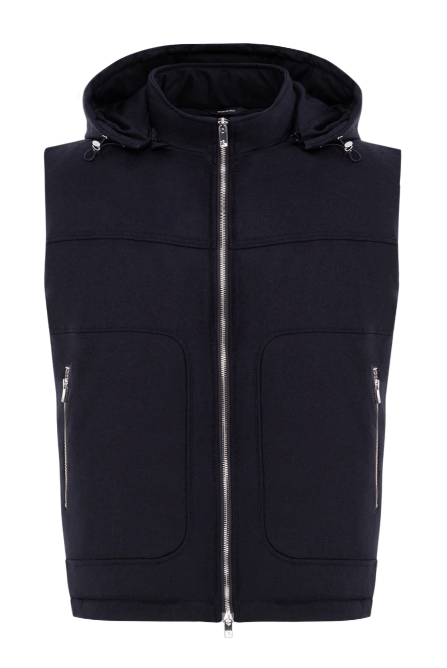 Tombolini Жилетка с капюшоном в тёмно синем цвете и большими карманами - капюшон. 99% шерсть, 1% эластан. кулиска, молния. два боковых. Страна производитель: Италия. Уход: специализированная чистка - фото 1