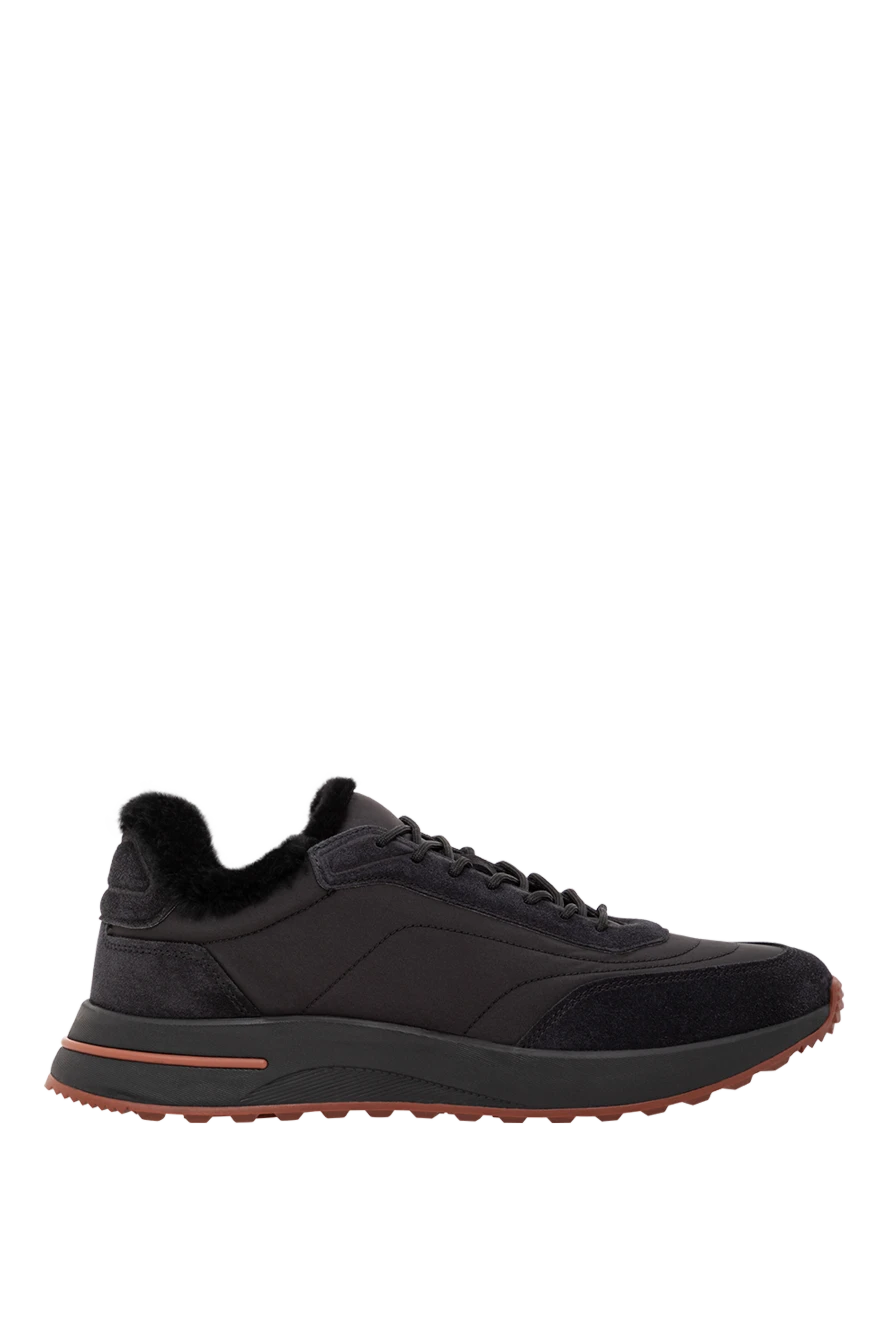 Loro Piana Week End Walk black winter sneakers with fur lining - Decoration: decorative thermoforming on the lacing loop. 70% textile, 30% suede. Lace-up. rubber sole with grooves. Country of manufacture: Italy. Care: specialized cleaning - photo 1