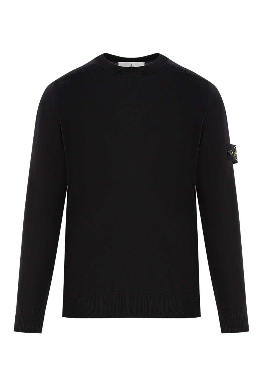 Stone Island Джемпер чорний з круглим вирізом та рельєфними стібками - нашивка із фірмовим логотипом. 100% шерсть. Країна виробник: Італія. Догляд: спеціалізоване чищення - фото 1