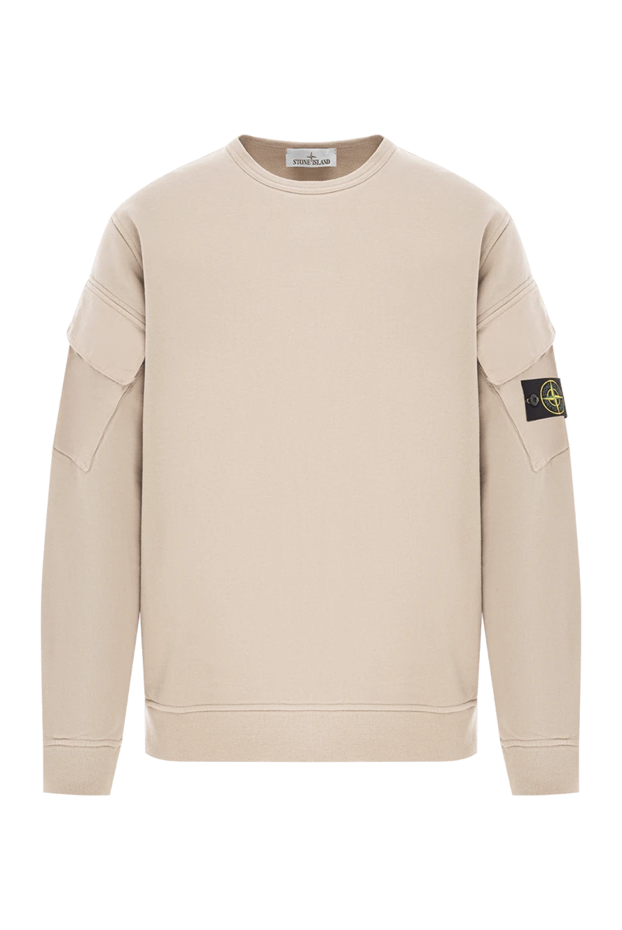Stone Island Beige cotton sweatshirt with a pocket on the sleeve - Decoration: Emblem patch. Material: 100% cotton. Two sleeve pockets. Country of manufacture: Italy. Care: specialized cleaning - photo 1