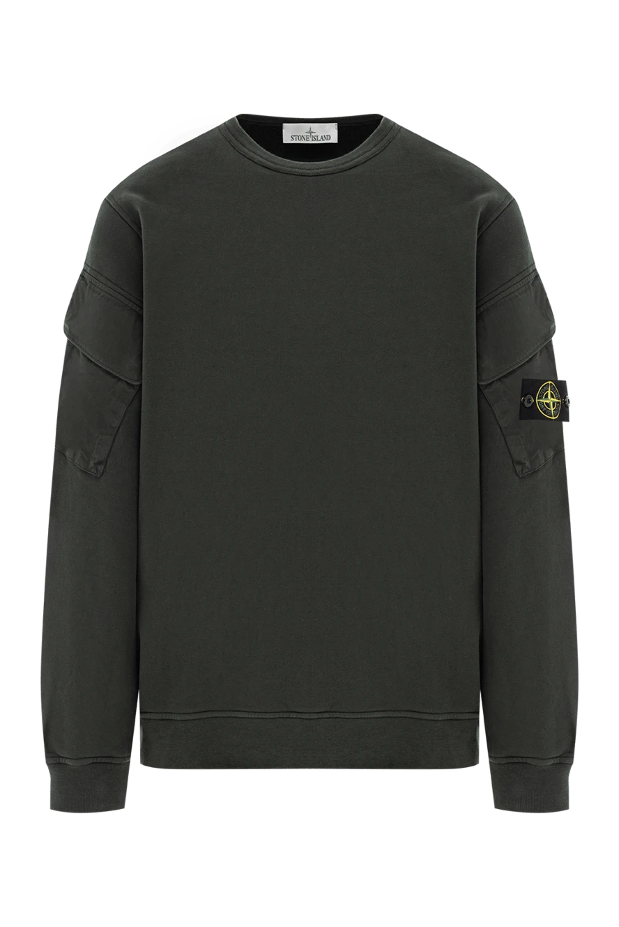 Stone Island Green fleece crew neck sweatshirt - Decoration: Emblem patch. Material: 100% cotton. Two sleeve pockets. Country of manufacture: Italy. Care: specialized cleaning - photo 1