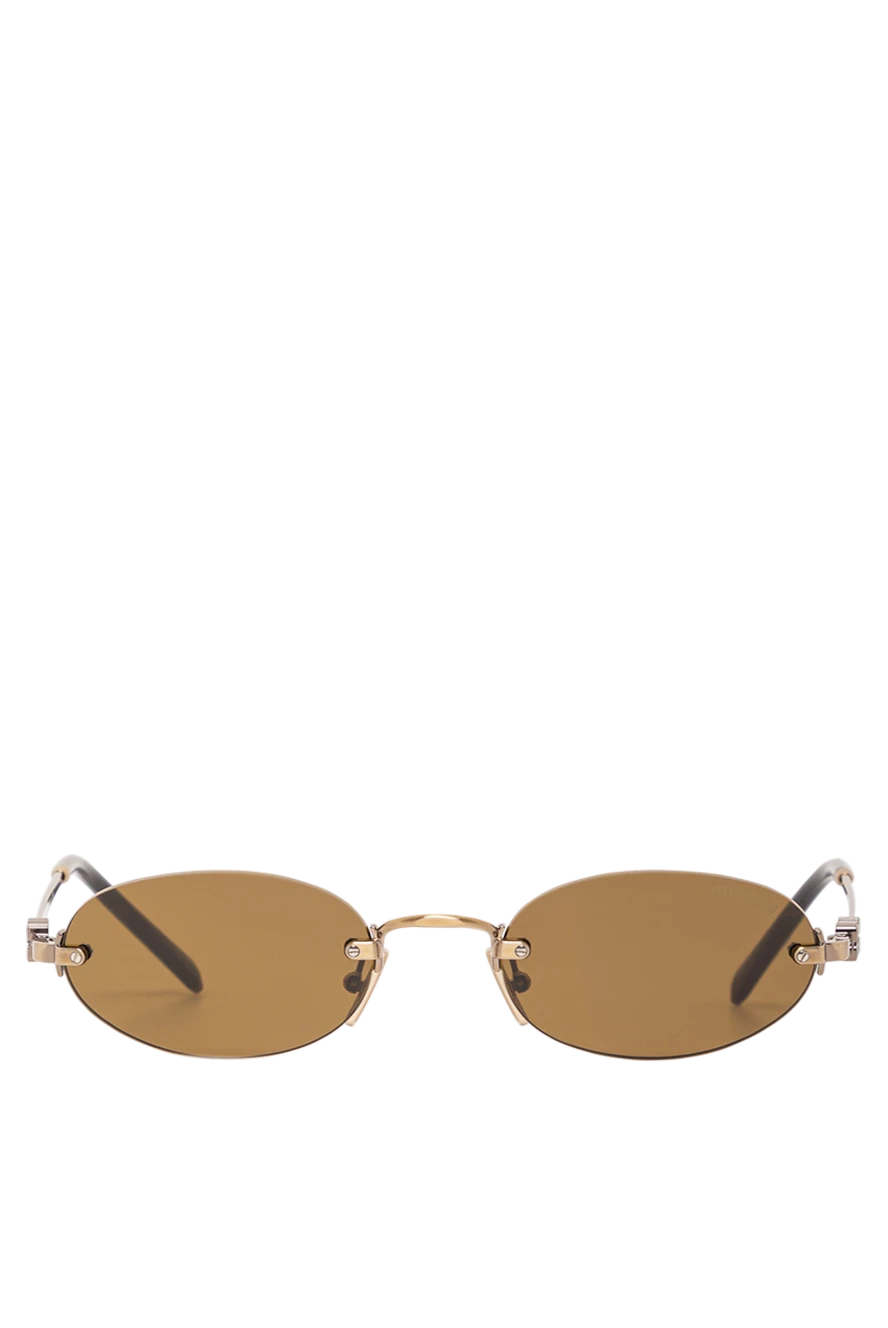 Miu Miu Сонцезахисні жіночі окуляри овальної форми із золотистого металу з коричневими лінзами. - логотип бренду. 100% метал. коричневі. Країна виробник: Італія. Догляд: спеціалізоване чищення - фото 1