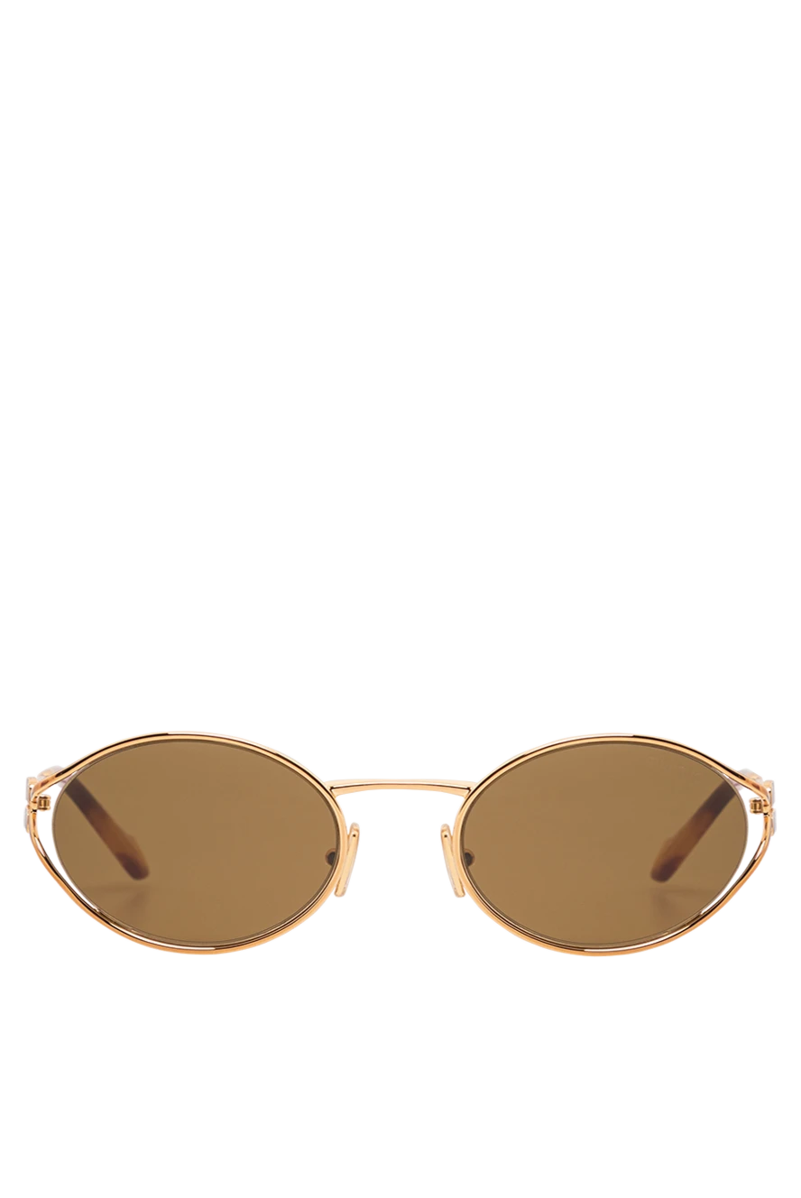 Miu Miu Овальні сонцезахисні окуляри з тонкого металу золотистого кольору та коричневими лінзами - логотип бренду. метал. коричневі. Країна виробник: Італія. Догляд: спеціалізоване чищення - фото 1