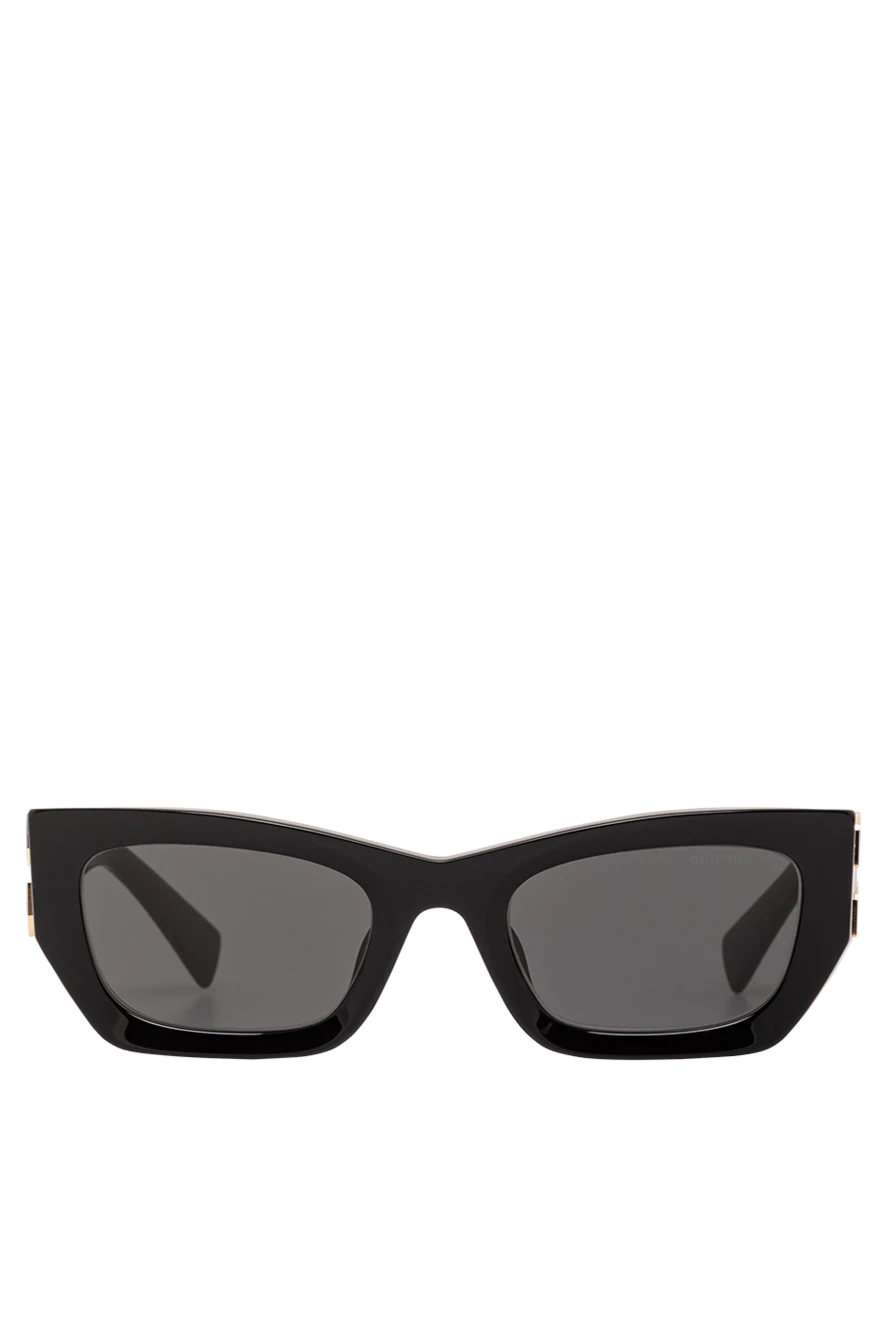 Miu Miu Сонцезахисні окуляри у чорному кольорі з темно-сірими лінзами та великим золотистим логотипом. - логотип бренду. ацетат. сірий. Країна виробник: Італія. Догляд: спеціалізоване чищення - фото 1