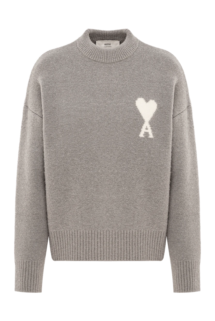 Ami Grey jumper with white heart logo - Decoration: brand logo. 50% alpaca, 25% wool, 23% nylon, 2% elastane. Country of manufacture: Italy. Care: specialized cleaning - photo 1