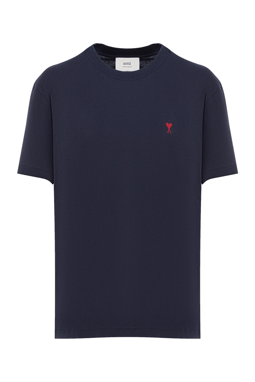 Ami Темно-синя футболка з вишитим червоним логотипом de Coeur - логотип бренду. 100% бавовна. Країна виробник: Італія. Догляд: спеціалізоване чищення - фото 1