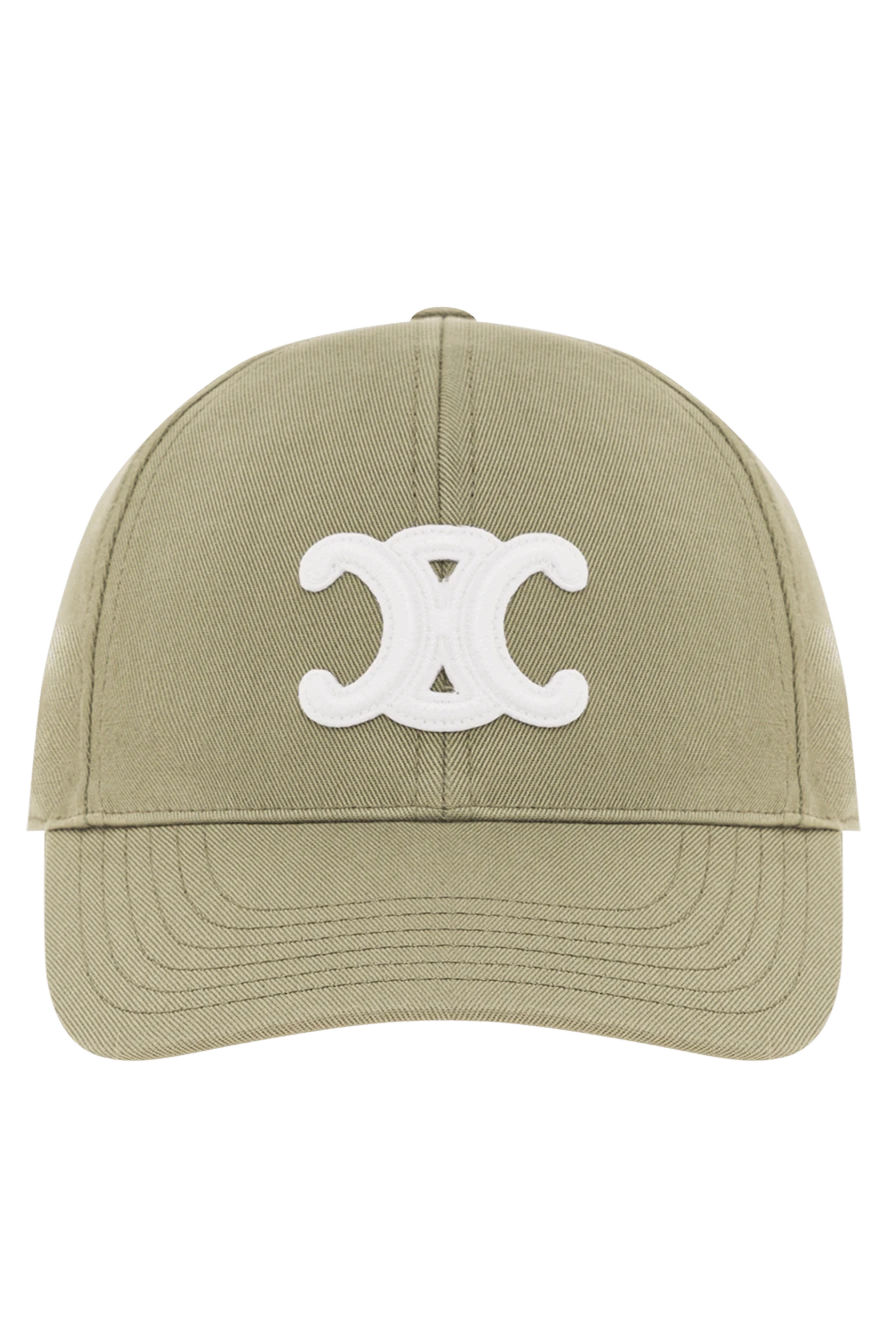 Celine Бейсболка Triomphe із бавовняного габардину зелена - логотип бренду. Склад 100% бавовна. Країна виробник: Італія. Догляд: спеціалізоване чищення - фото 1