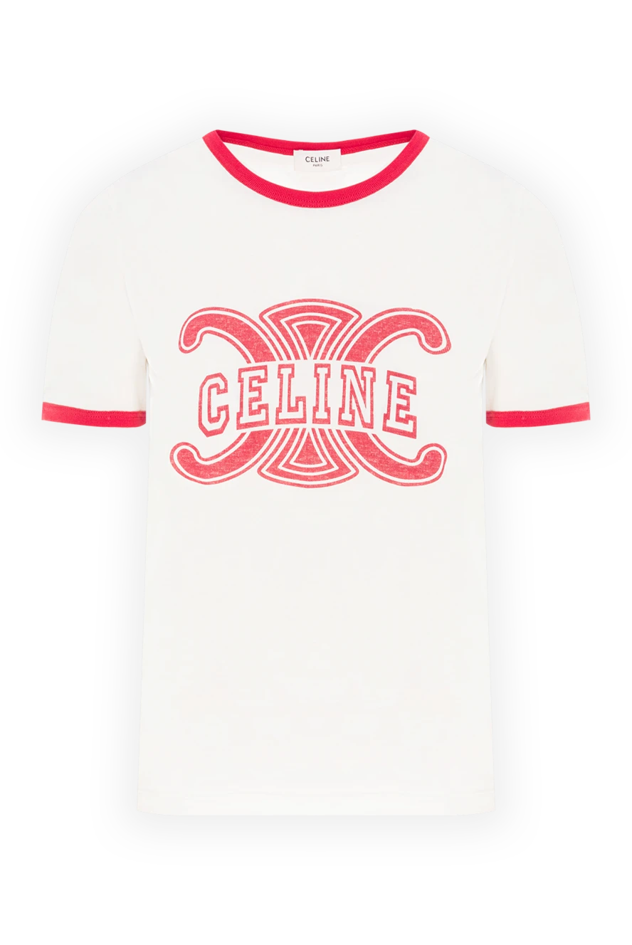 Celine Футболка з бавовняного джерсі білого кольору з червоним оздобленням - контрастне оздоблення. 100% бавовна. Країна виробник: Італія. Догляд: спеціалізоване чищення - фото 1