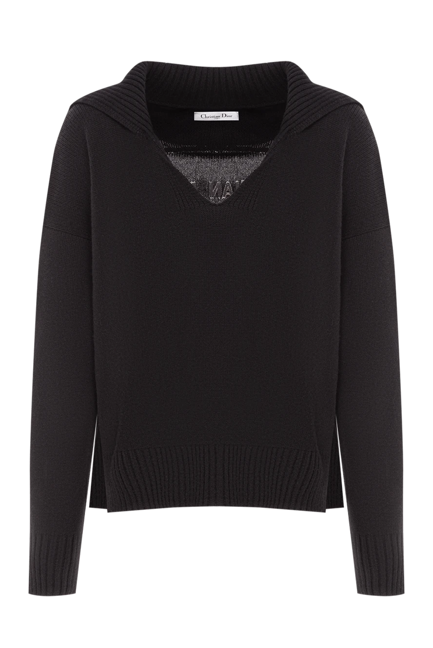 Dior Чорний джемпер з v-подібним вирізом із кашемірового трикотажу - 100% кашемір. Країна виробник: Італія. Догляд: спеціалізоване чищення - фото 1