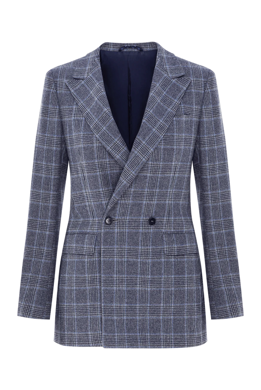 Kiton Двобортний жакет у клітку з кашеміру та шовку - візерунок клітка. Склад 96% кашемір, 4% шовк. гудзик. дві бічні кишені, одна нагрудна кишеня. Країна виробник: Італія. Догляд: спеціалізоване чищення - фото 1