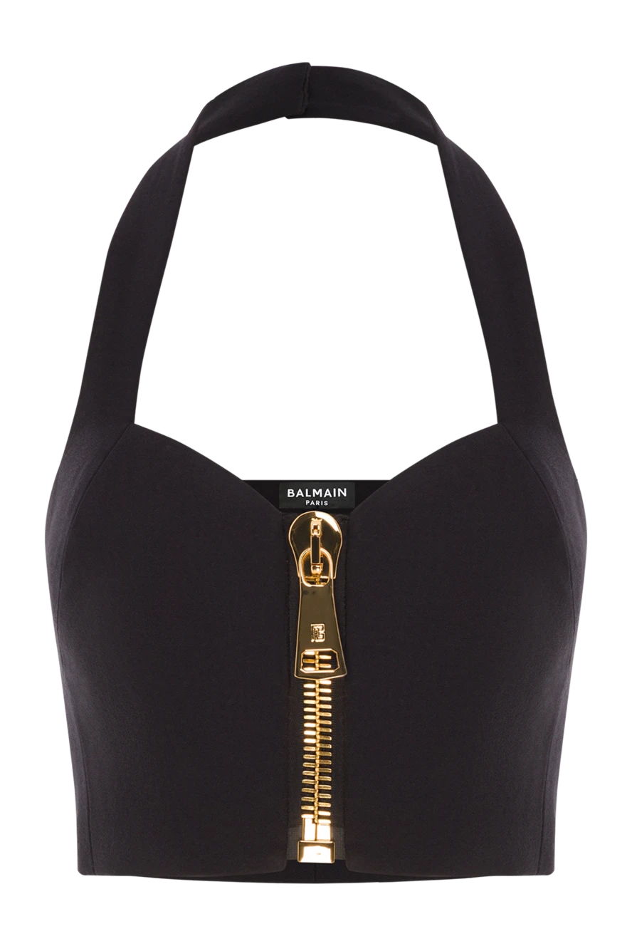 Balmain Чорний кроп-топ з американською проймою з вовни - 100% шерсть. блискавка. Країна виробник: Італія. Догляд: спеціалізоване чищення - фото 1