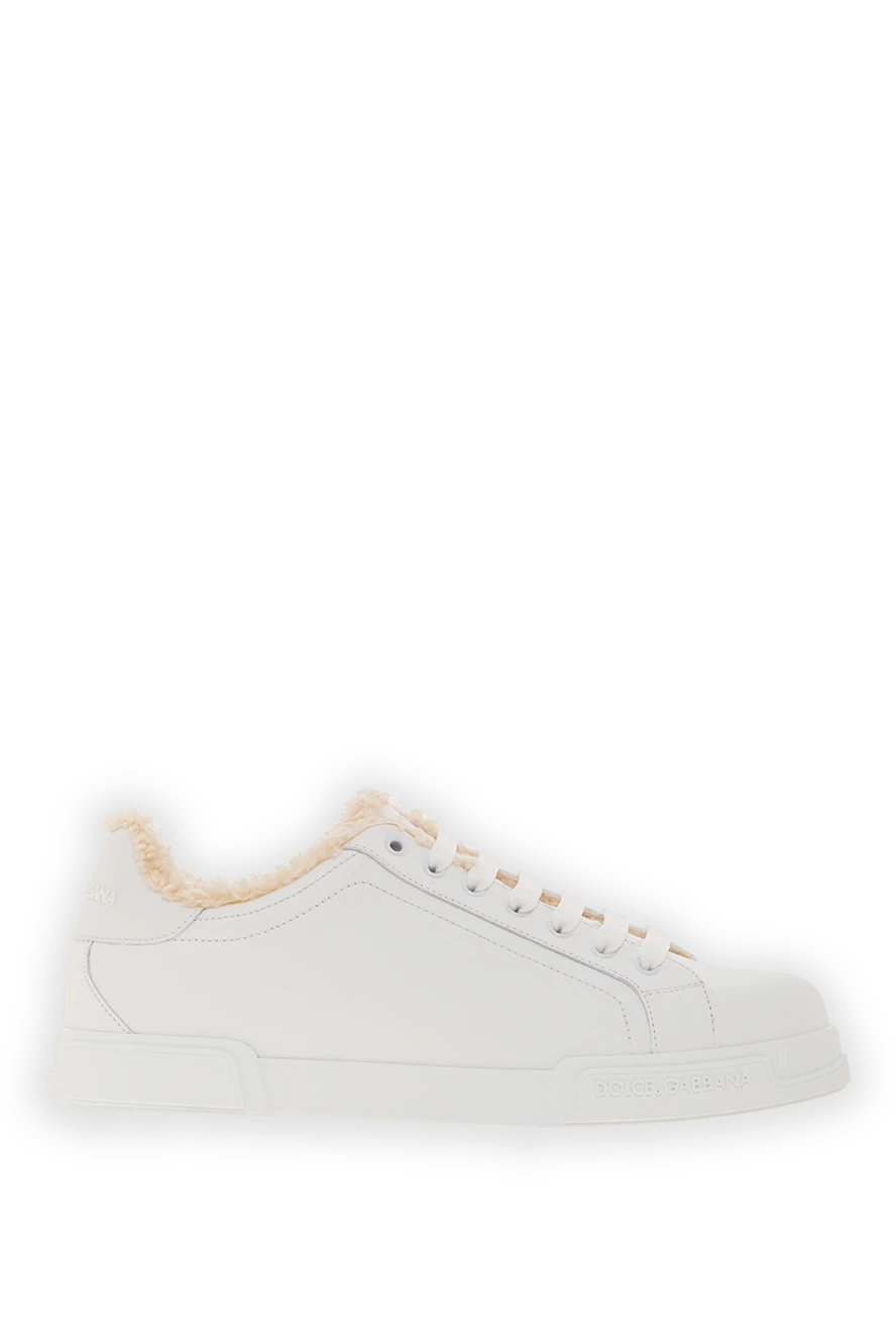 Dolce & Gabbana Зимові снікери Portofino Light із телячої шкіри білого кольору - логотип бренду. Склад 100% натуральна шкіра, 100% натуральне хутро. Висота підошви: 15 мм. шнурівка. із ТПУ. Країна виробник: Італія. Догляд: спеціалізоване чищення - фото 1
