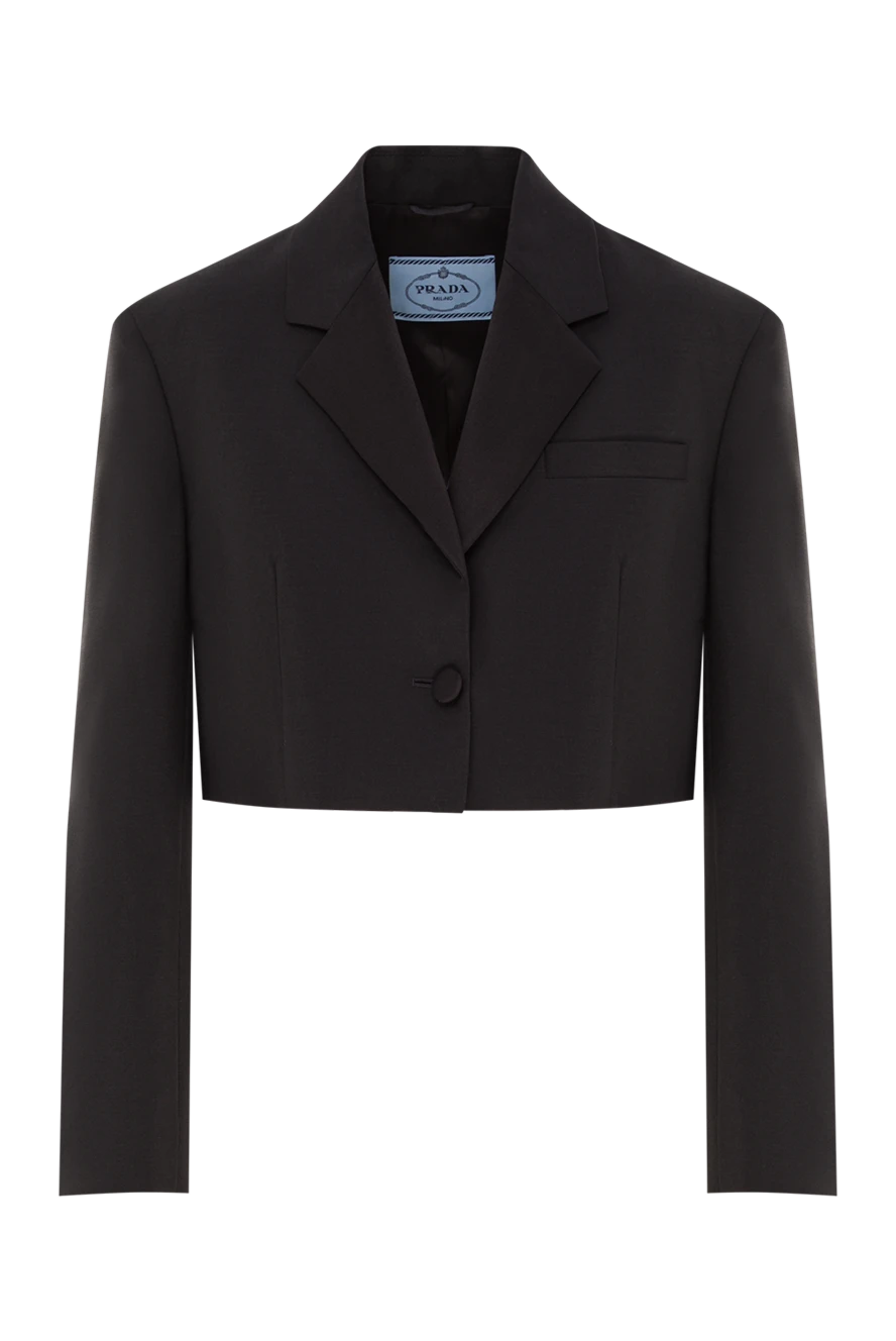 Prada Укороченный жакет из мохера и шерсти в черном цвете - 100% шерсть. пуговица. нагрудный карман. Страна производитель: Италия. Уход: специализированная чистка - фото 1