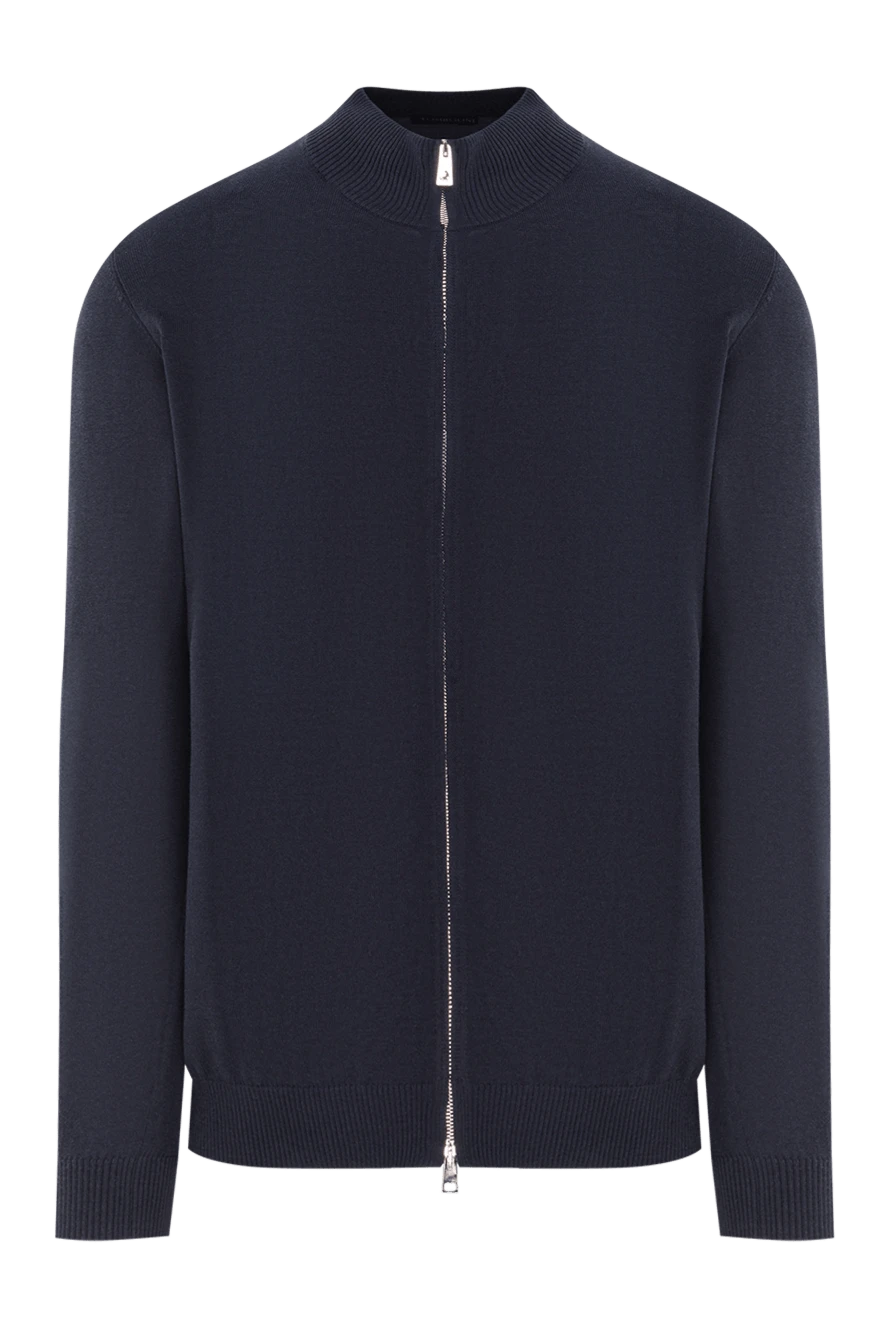 Tombolini Чоловічий синій кардиган на блискавці з бавовни та шовку - 50% бавовна, 50% шовк. блискавка. Країна виробник: Італія. Догляд: спеціалізоване чищення - фото 1
