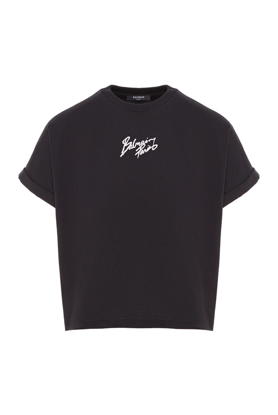 Balmain Black cropped t-shirt with logo and cuffed sleeves - Decoration: brand logo. . Material: 100% cotton. Country of manufacture: Italy. Care: specialized cleaning - photo 1