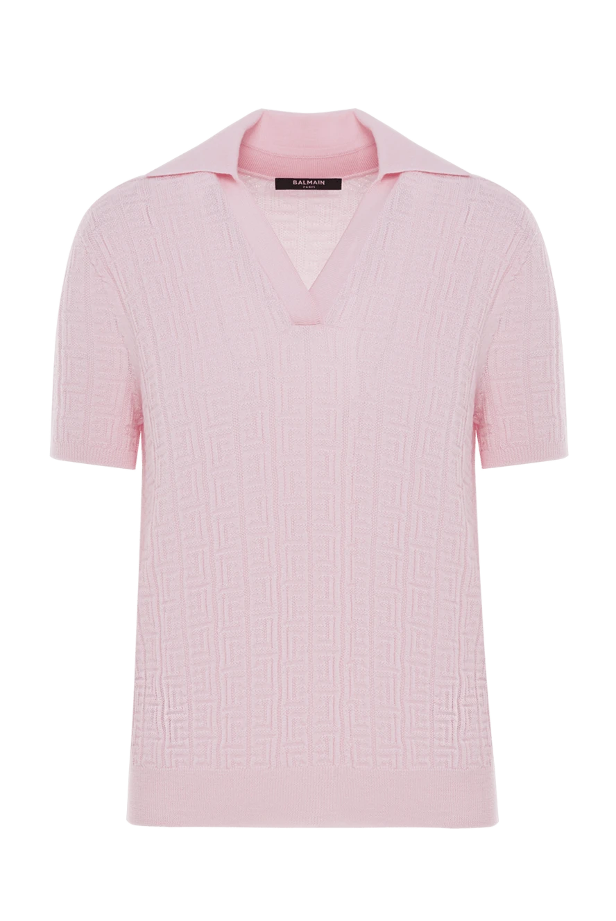 Balmain В'язана сорочка-поло рожевого кольору з монограмою - монограма. 100% шерсть. Країна виробник: Італія. Догляд: спеціалізоване чищення - фото 1