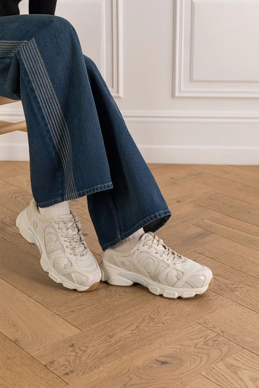 専用⑲ Dior women's chrono sneakers in white mesh with fur lining 192296