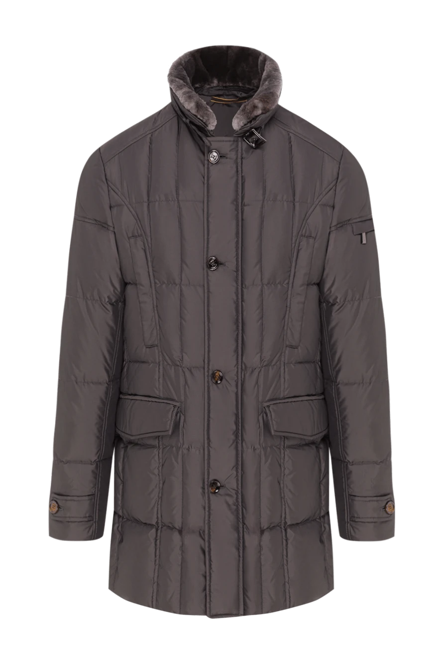 Moorer Сірий чоловічий пуховик з коміром-стійкою та обробкою з хутра - хутряний комір. 100% поліамід, натуральне хутро. блискавка. дві бічні кишені, дві нагрудні кишені, кишеня на рукаві. Країна виробник: Італія. Догляд: спеціалізоване чищення - фото 1