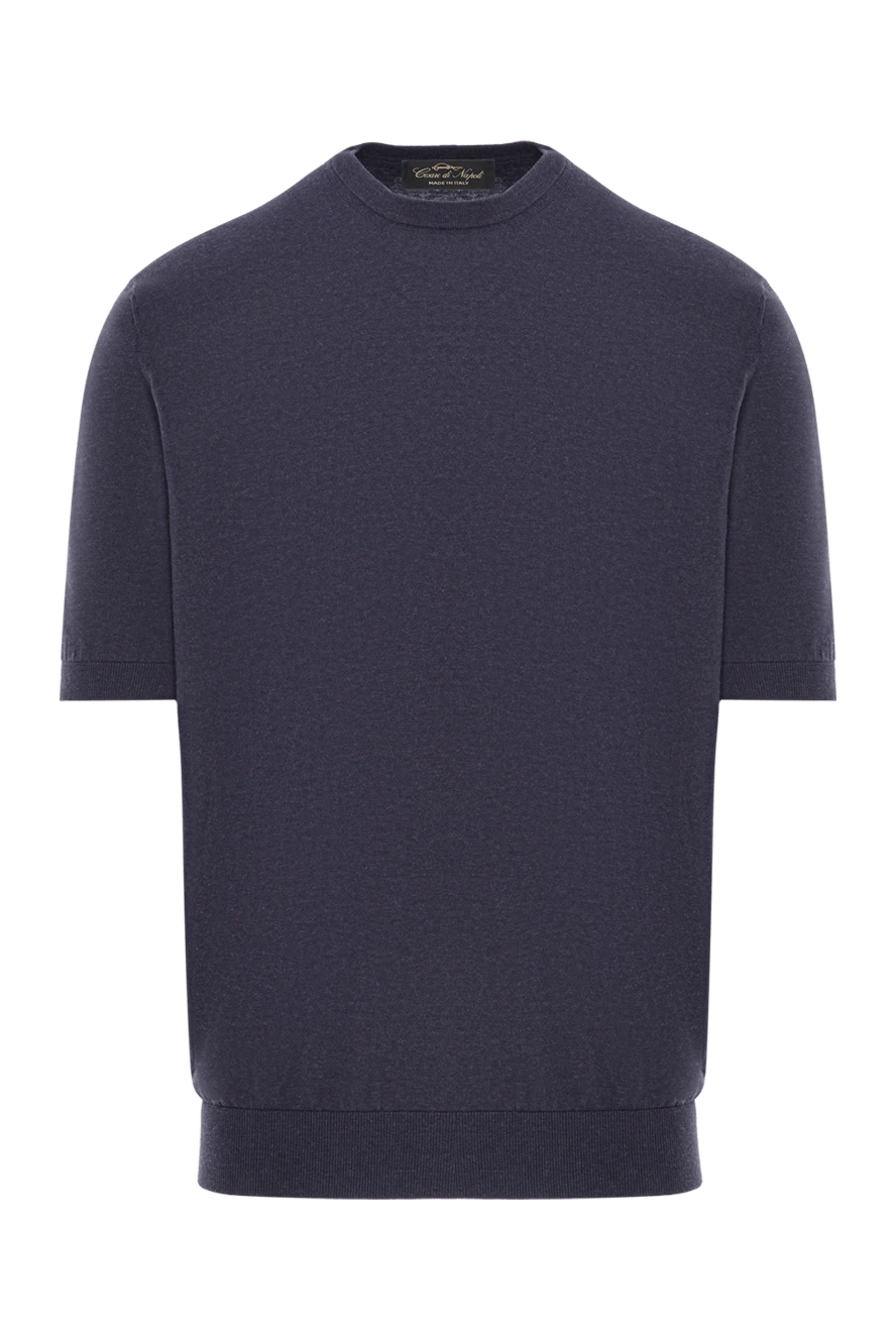 Cesare di Napoli Мужской джемпер с коротким рукавом из синего хлопкового меланжа - 100% хлопок. Страна производитель: Италия. Уход: специализированная чистка - фото 1
