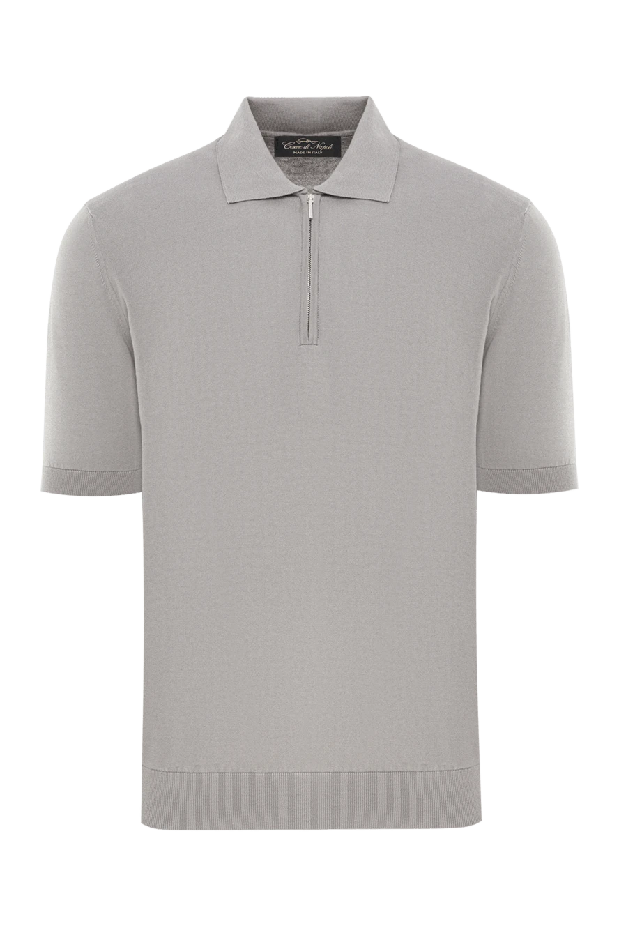 Cesare di Napoli Men's light gray polo shirt with a zipper - 100% cotton. zipper. Country of manufacture: Italy. Care: specialized cleaning - photo 1