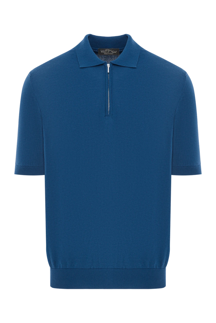 Cesare di Napoli Men's blue cotton polo shirt with zip - 100% cotton. zipper. Country of manufacture: Italy. Care: specialized cleaning - photo 1