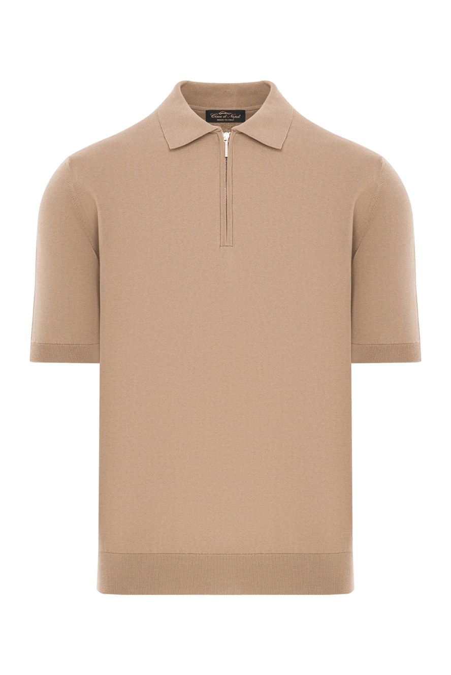 Cesare di Napoli Мужское трикотажное поло из хлопка бежевого цвета - 100% хлопок. молния. Страна производитель: Италия. Уход: специализированная чистка - фото 1