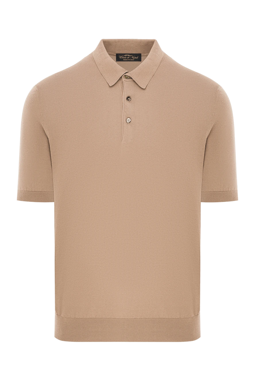 Cesare di Napoli Чоловіче бежеве трикотажне поло з бавовни - 100% бавовна. гудзики. Країна виробник: Італія. Догляд: спеціалізоване чищення - фото 1