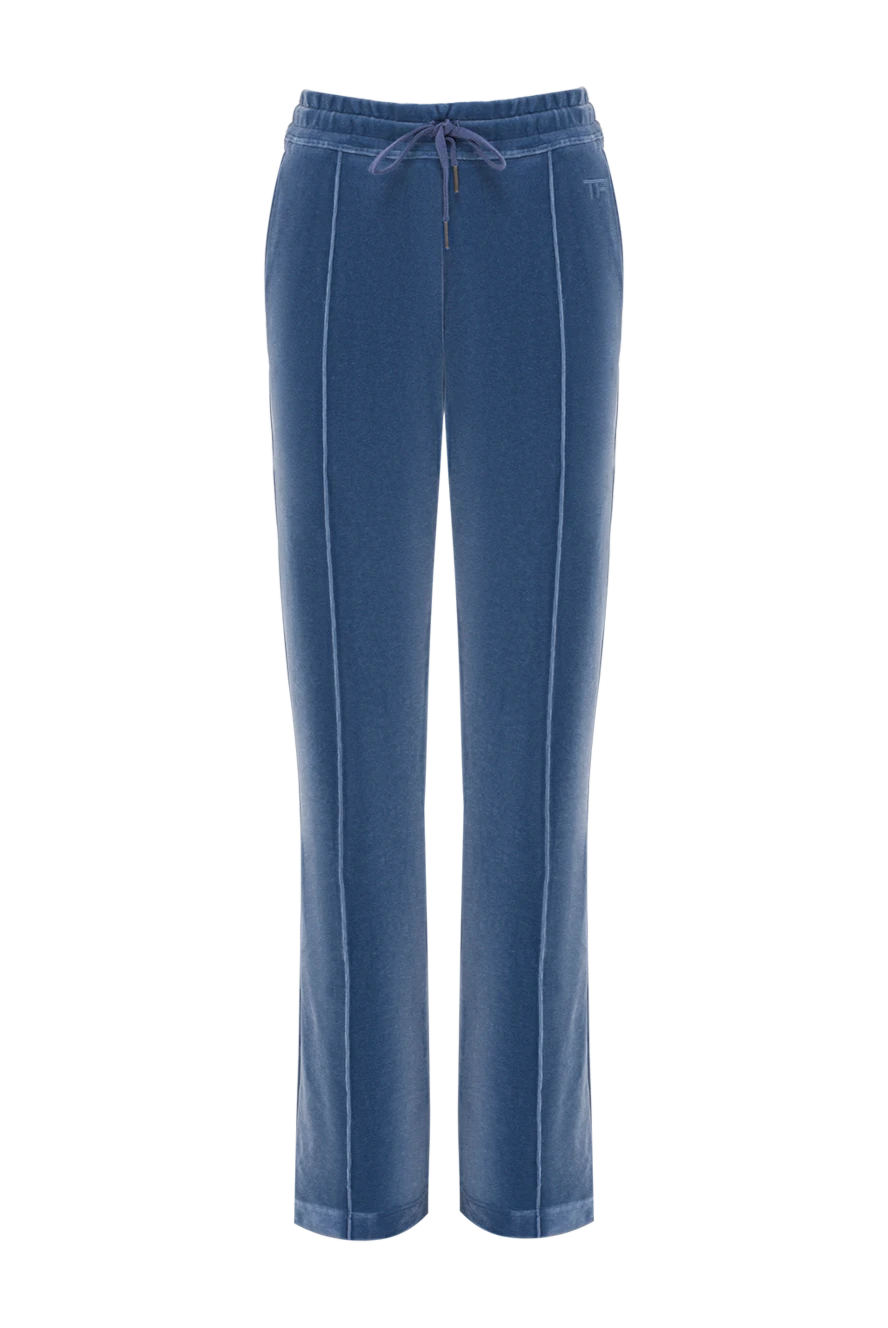 Tom Ford Сині м'які штани на еластичному поясі із зав'язками - 80% бавовна, 20% поліамід. куліска. дві бічні кишені. Країна виробник: Італія. Догляд: спеціалізоване чищення - фото 1