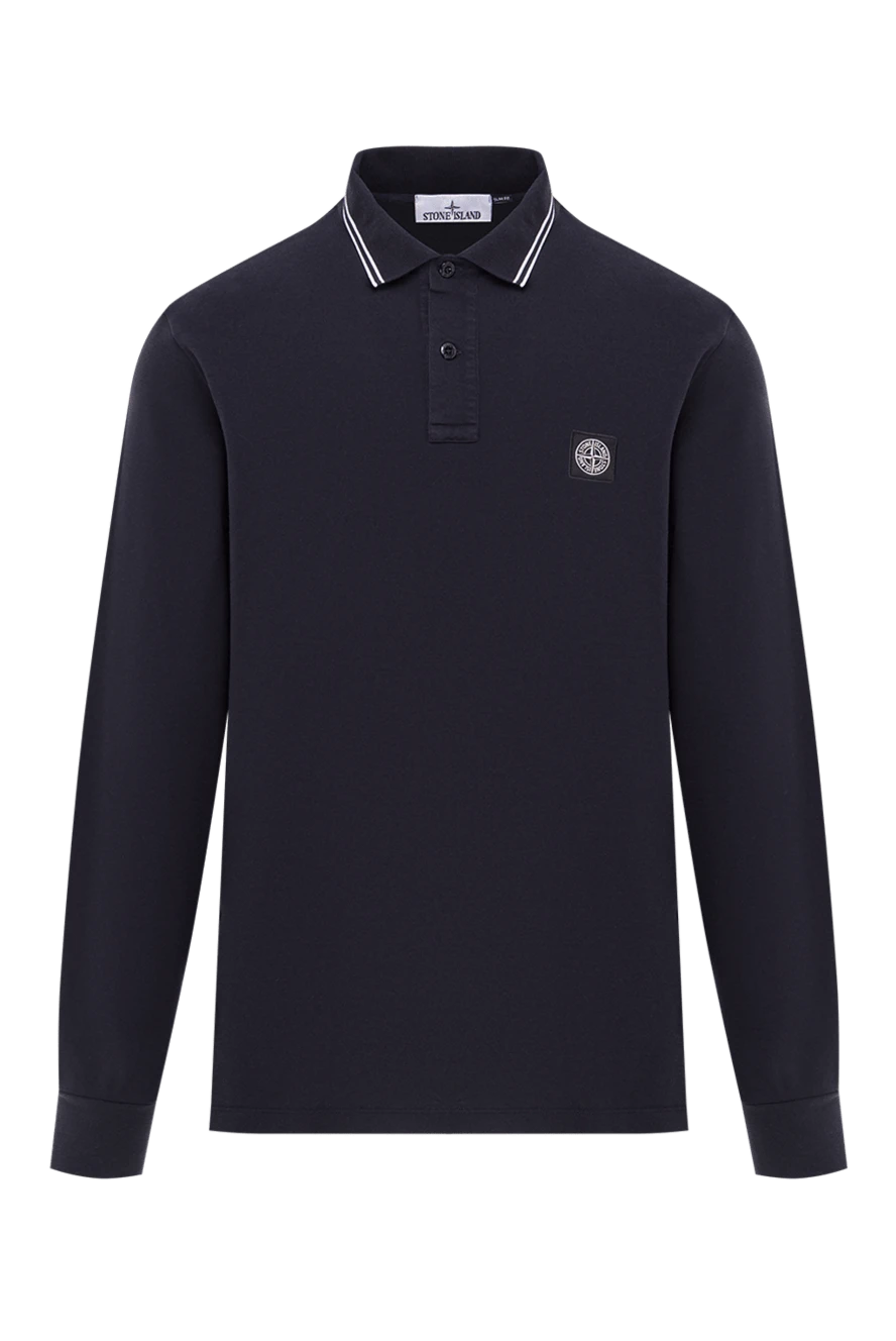 Stone Island Поло з довгими рукавами з органічного бавовняного піке синього кольору - логотип бренду, окантовка коміра. 100% бавовна. гудзики. Країна виробник: Італія. Догляд: спеціалізоване чищення - фото 1