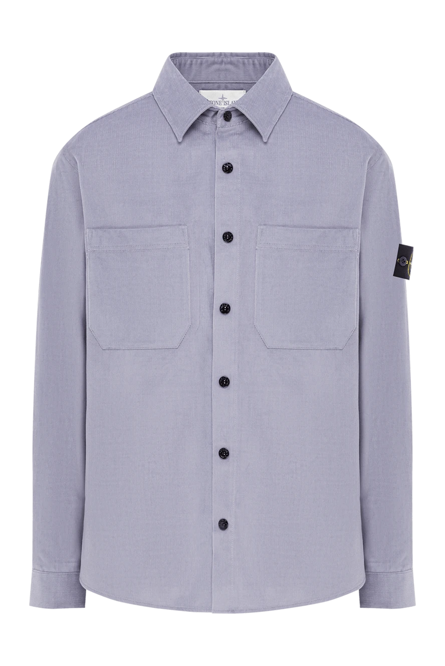 Stone Island Рубашка-куртка из хлопкового микровельвета голубого цвета - логотип бренда. 100% хлопок. кнопки . 2 нагрудных кармана. Страна производитель: Италия. Уход: специализированная чистка - фото 1