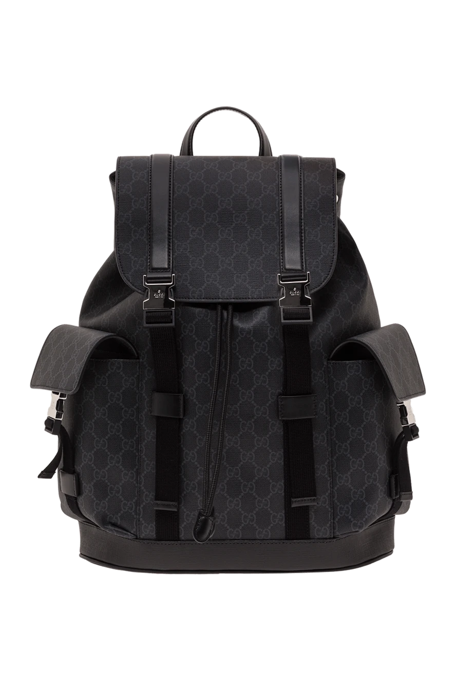 Gucci Men's backpack made from signature GG Supreme fabric with leather trim - Decoration: Web stripe. Material: GG Supreme fabric, genuine leather. Closure: Drawstring with flap. Two side pockets with buckle closures. Fabric shoulder straps. Country of manufacture: Italy. Care: specialized cleaning - photo 1