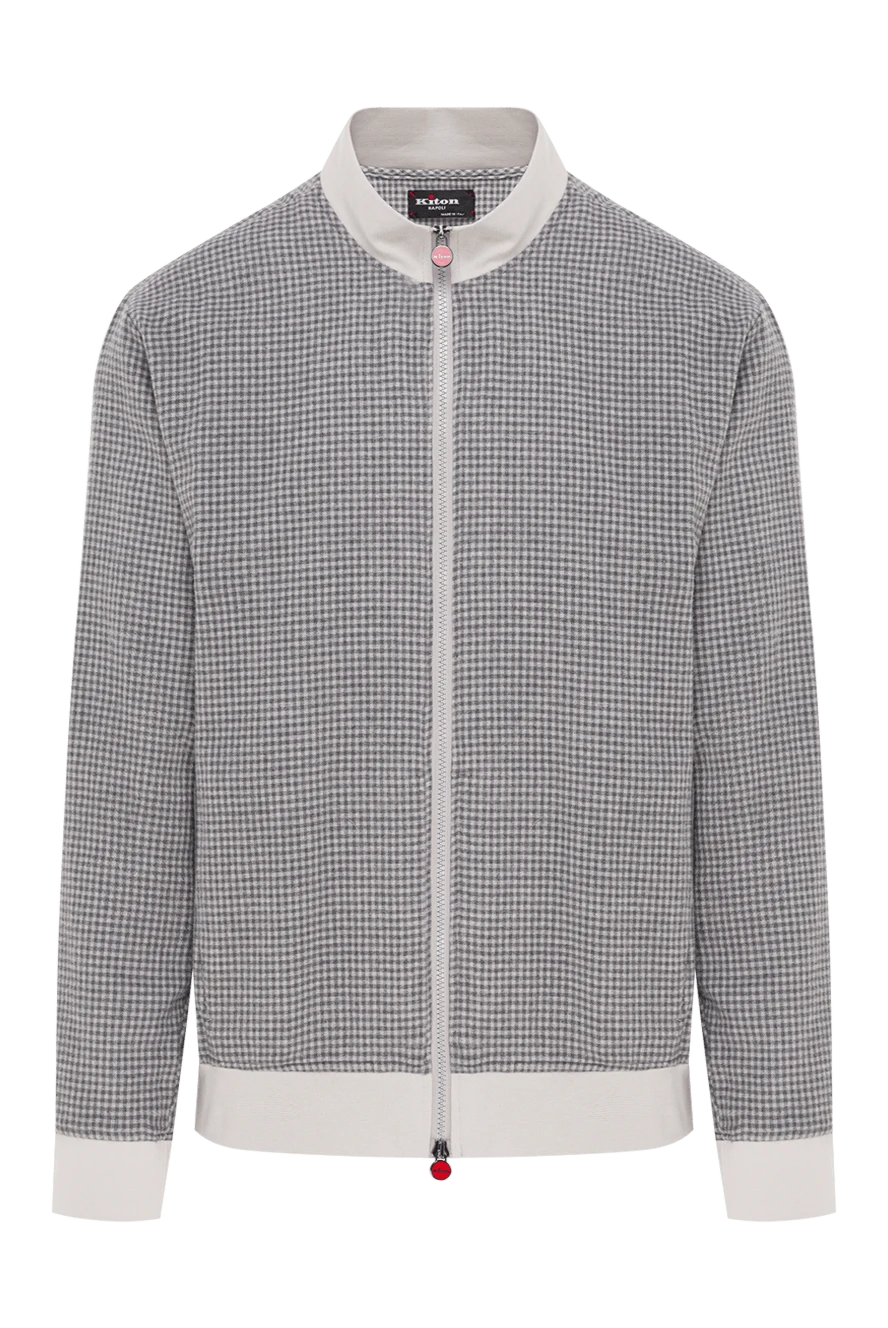 Kiton Куртка-бомбер в мелкую клетку в серо-белой гамме из хлопка - контрастная резинка и молния. 100% хлопок. молния. два боковых кармана. Страна производитель: Италия. Уход: специализированная чистка - фото 1