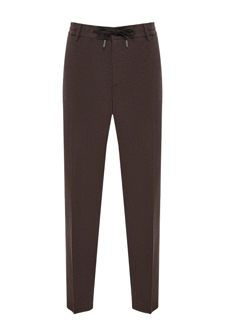 Berwich Чоловічі штани коричневого кольору з еластичним поясом на шнурку - логотип бренду. 100% шерсть. куліска. дві бічні кишені, одна задня кишеня. Країна виробник: Італія. Догляд: спеціалізоване чищення - фото 1