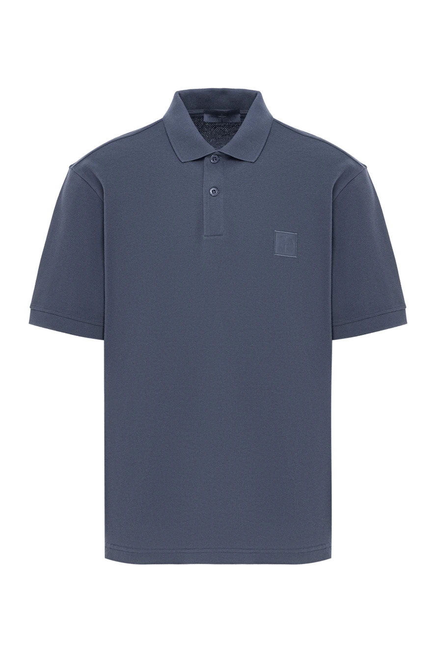 Stone Island Синє поло з органічного бавовняного піке з нашивкою Compass в тон - логотип бренду. 100% бавовна . гудзики. Країна виробник: Італія. Догляд: спеціалізоване чищення - фото 1