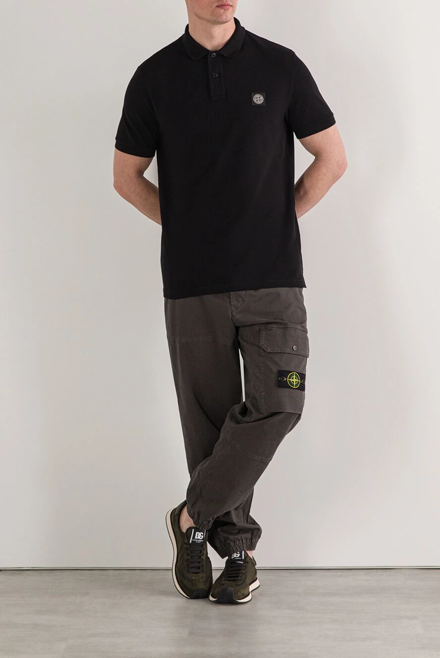 Stone Island черное поло из хлопка с нашивкой логотипа compass
