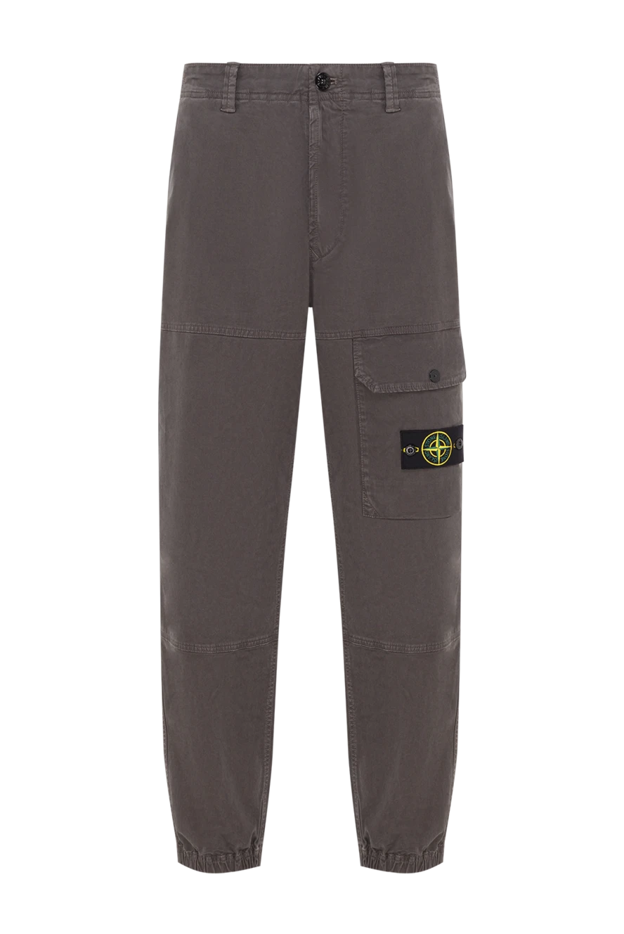 Stone Island Сірі штани-карго з органічної бавовни з еластичними манжетами - логотип бренду. 98% бавовна, 2% поліамід. блискавка, гудзик. дві бічні кишені, одна задня кишеня, одна кишеня на штаніні. Країна виробник: Італія. Догляд: спеціалізоване чищення - фото 1