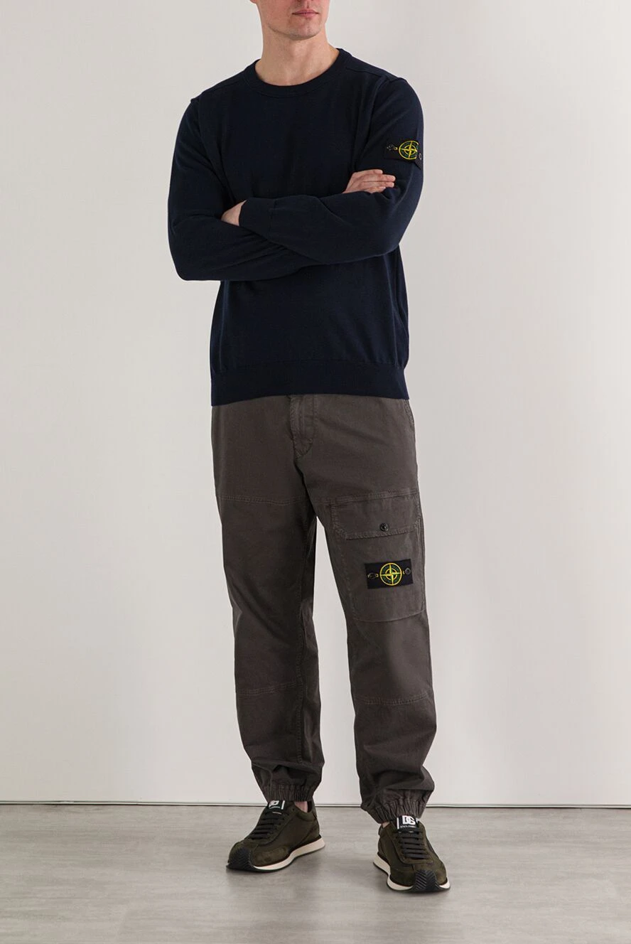 Stone Island вязаный темно-синий свитер с круглым вырезом из