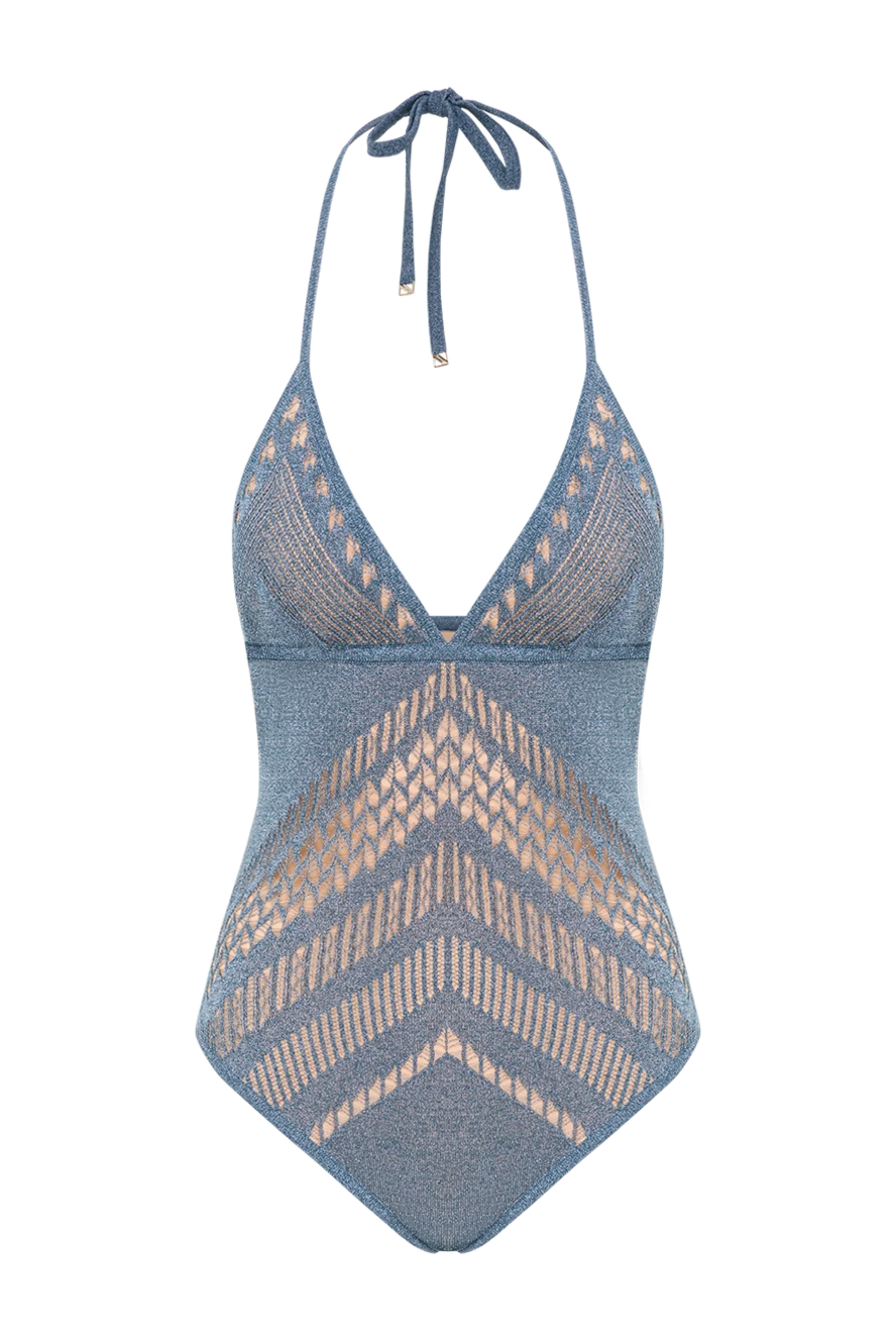 Moeva Голубой купальник Villone с завязками на шее - полупрозрачная сетка. 79% вискоза, 17% металлизированная нить, 4% полиэстер. Страна производитель: Италия. Уход: специализированная чистка - фото 1