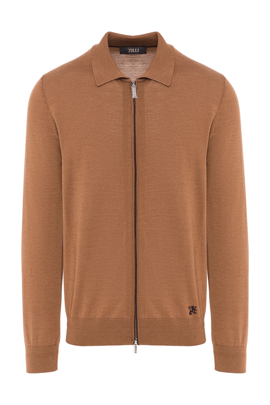 Zilli Чоловічий вовняний кардиган з додаванням шовку та відкладним коміром - логотип бренду. 60% вовна, 30% шовк, 10% кашемір. блискавка. Країна виробник: Італія. Догляд: спеціалізоване чищення - фото 1
