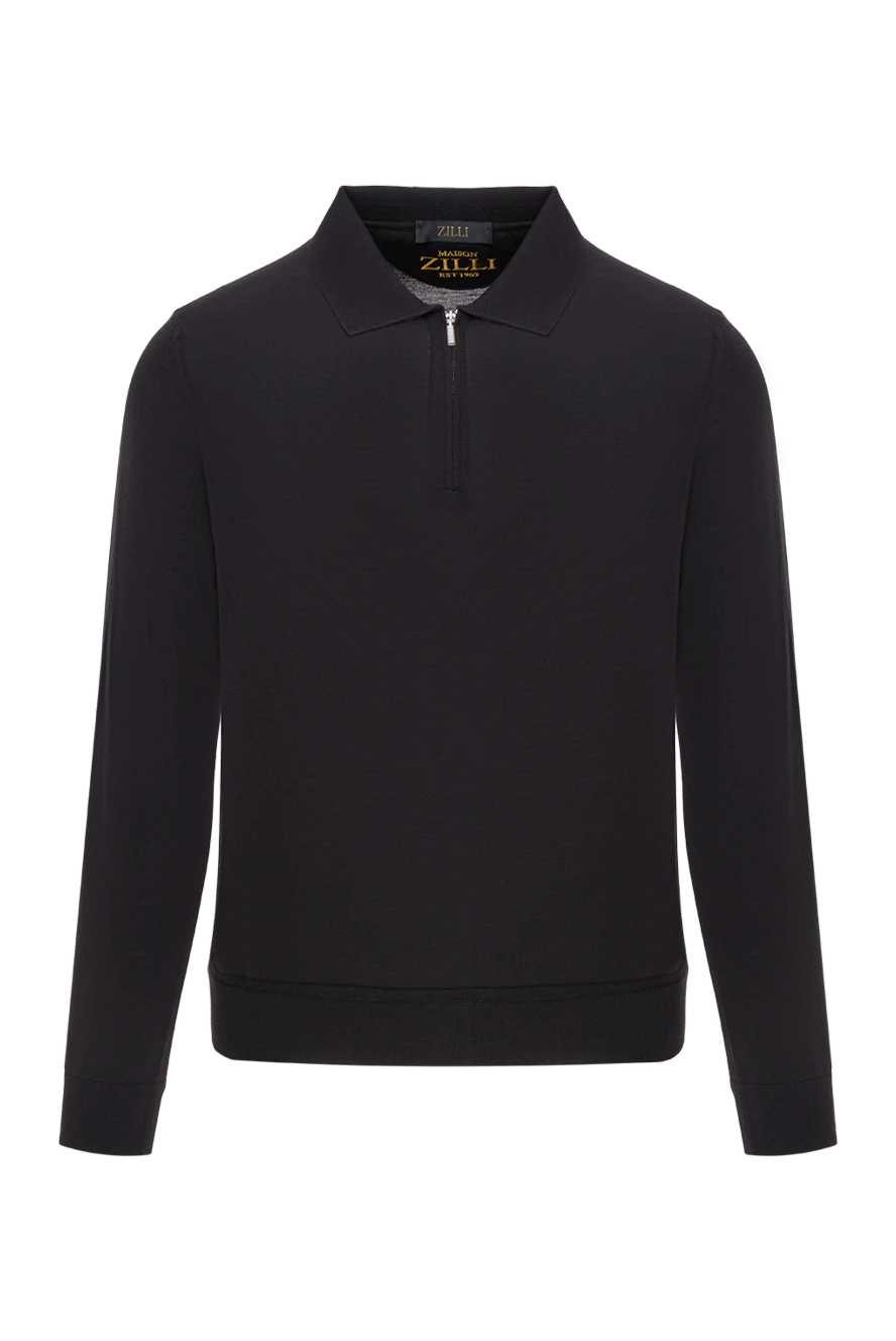 Zilli Мужская трикотажная рубашка-поло с длинными рукавами черная - логотип бренда. 100% шерсть. молния. Страна производитель: Франция. Уход: специализированная чистка - фото 1