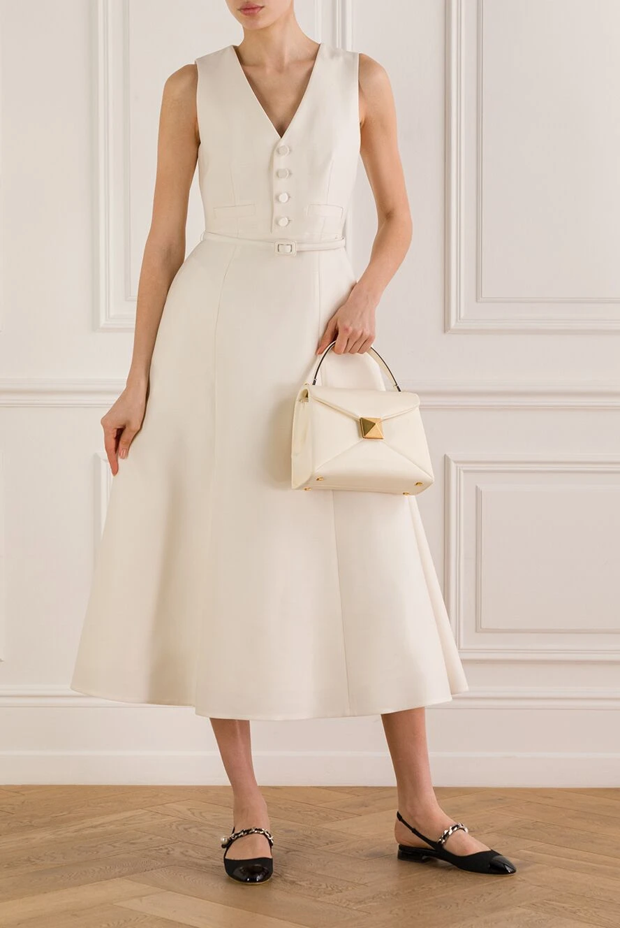 Dior white fitted midi dress in lightweight wool and silk 193309
