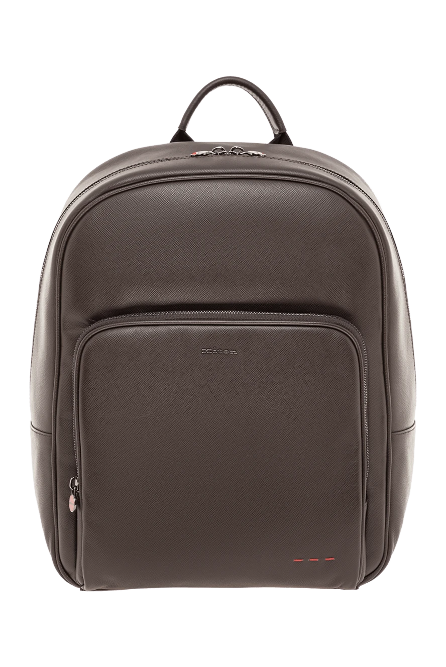 Kiton Men's dark brown leather backpack with metal logo - Decoration: brand logo. Material: 100% genuine leather. Large patch pocket on the front. Zipper. Country of manufacture: Italy. Care: specialized cleaning - photo 1