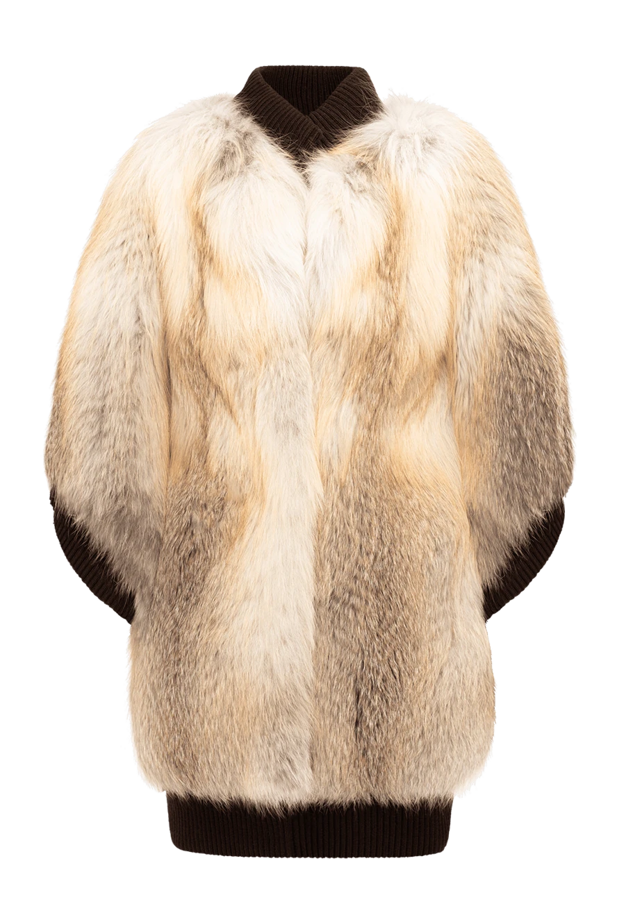 FG Furs Укорочений комбінований кейп-пончо з натурального довгохубкового хутра лисиці - діагональна розкладка. 100% натуральне хутро. дві бічні кишені. шубні гачки. Країна виробник: Італія. Догляд: спеціалізоване чищення - фото 1