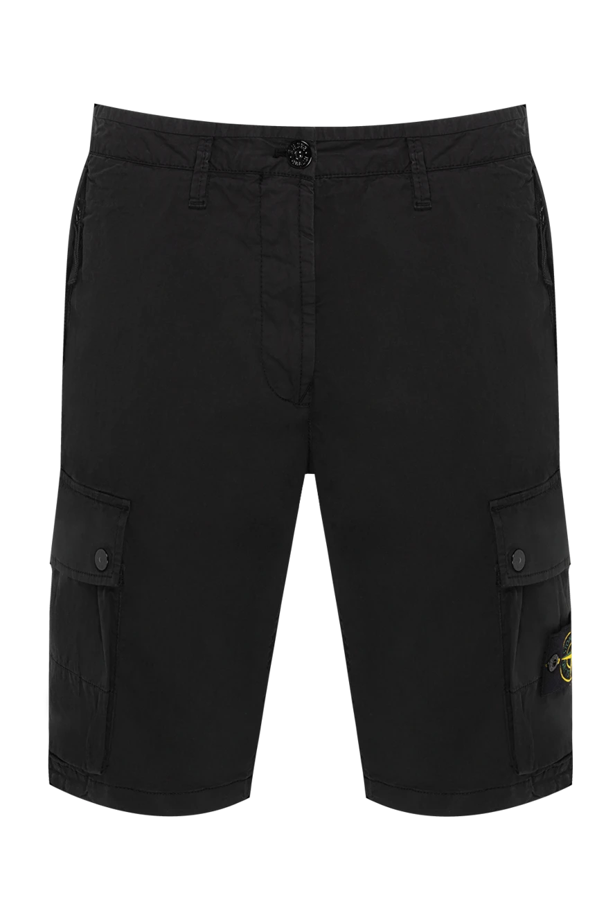 Stone Island Skinny black Bermuda cargo shorts with zip pockets - Decoration: